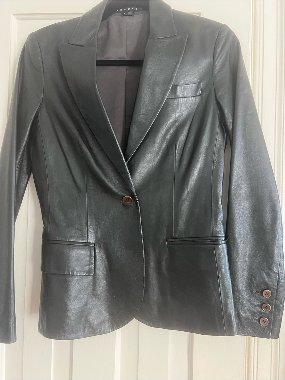 Theory Leather Tailored Blazer Jacket